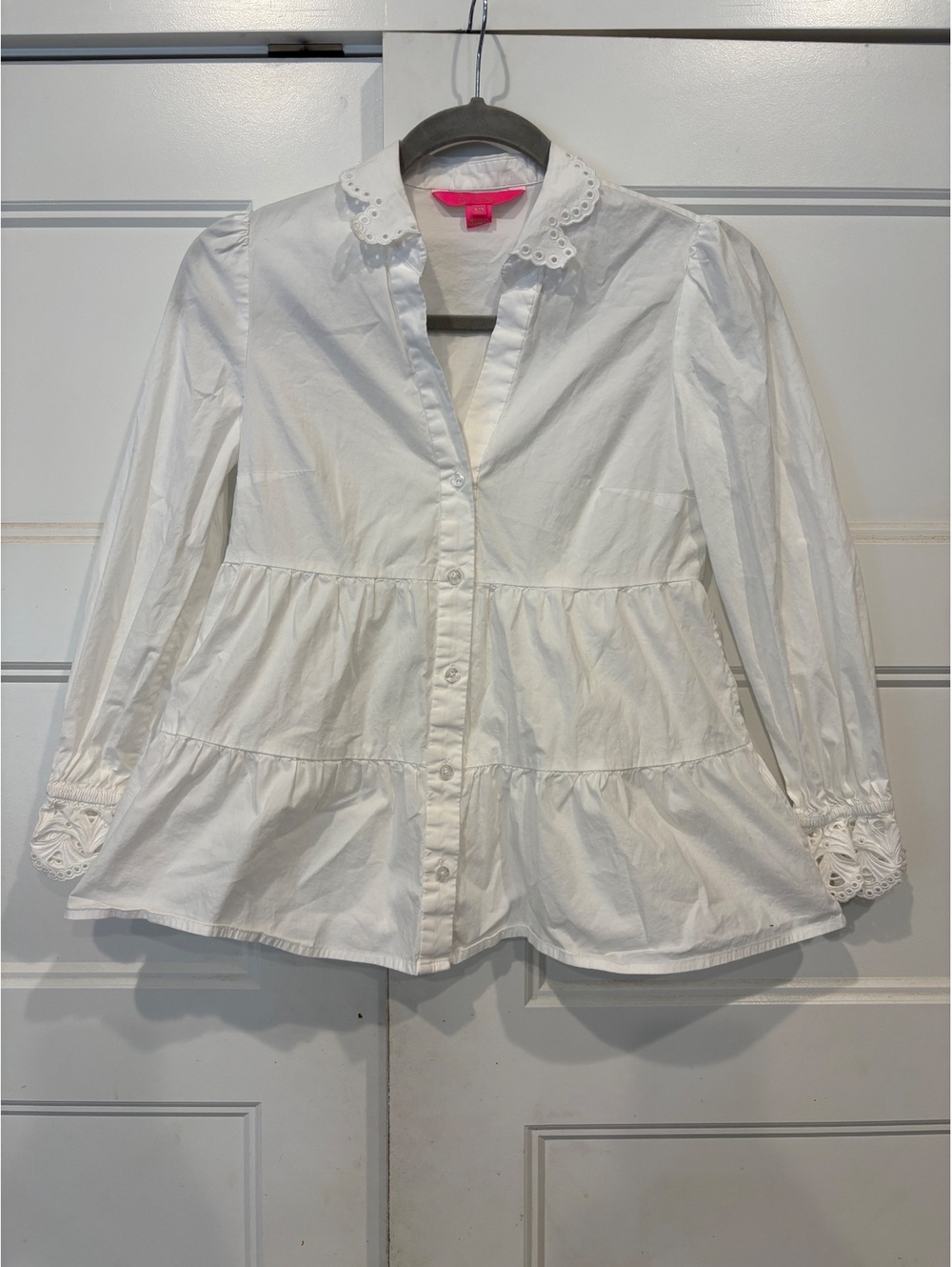 Lilly Pulitzer Kenna Stretch Top XXS Resort White Eyelet Tiered Blouse